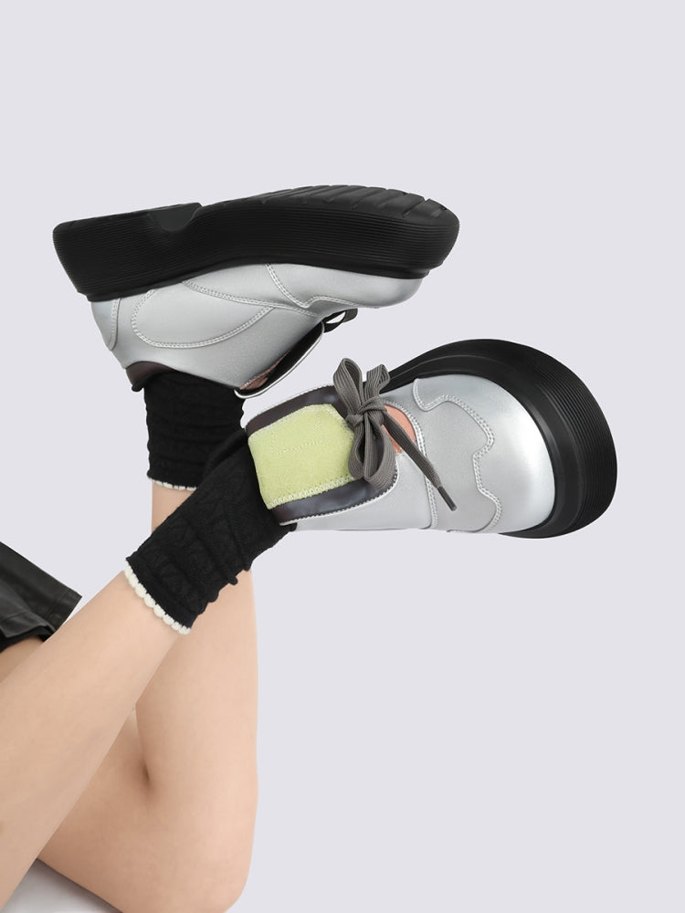 Futuristic Silver Suede Detail Platform Sneakers