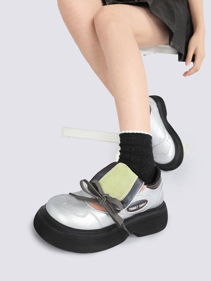 Futuristic Silver Suede Detail Platform Sneakers