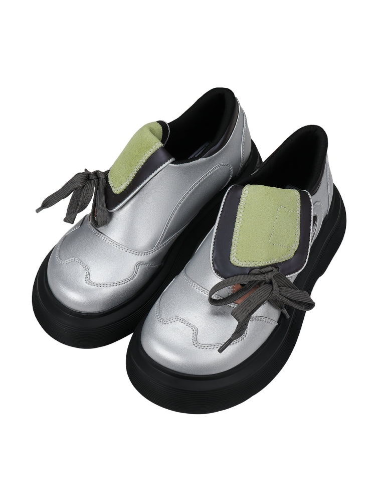 Futuristic Silver Suede Detail Platform Sneakers