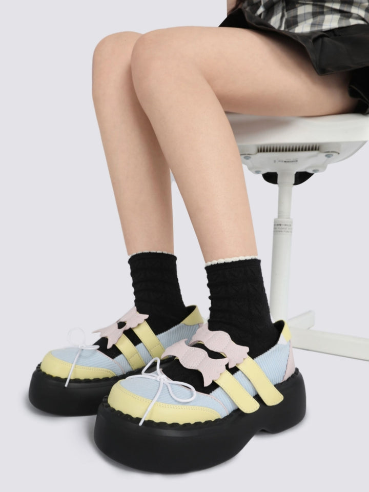 Unique Cut Out Details Pastel Color Platform Sneakers