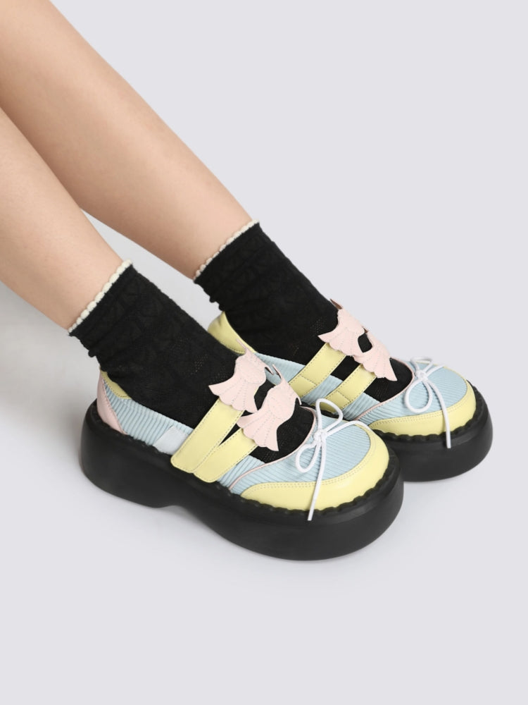 Unique Cut Out Details Pastel Color Platform Sneakers