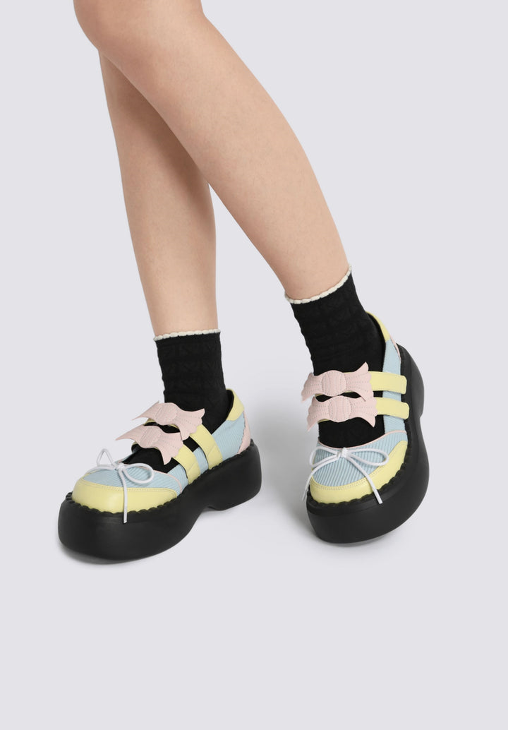 Unique Cut Out Details Pastel Color Platform Sneakers