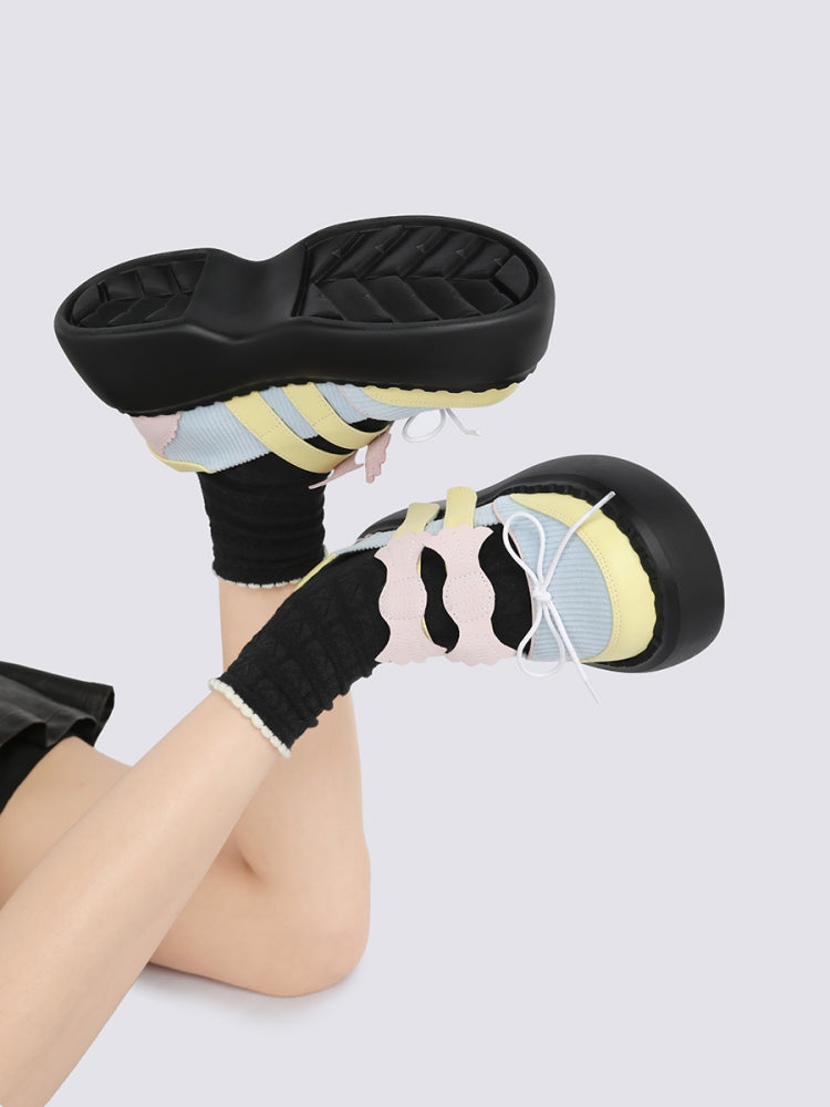 Unique Cut Out Details Pastel Color Platform Sneakers