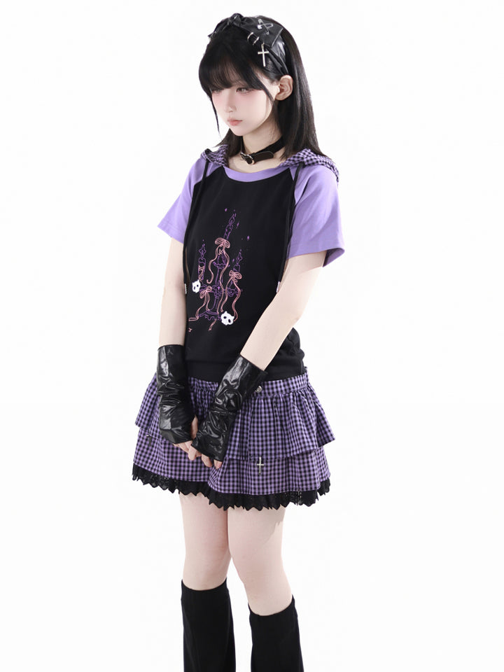 Gothic Street Look Cropped Hoodie/Ruffle Skirt/Leg Warmers