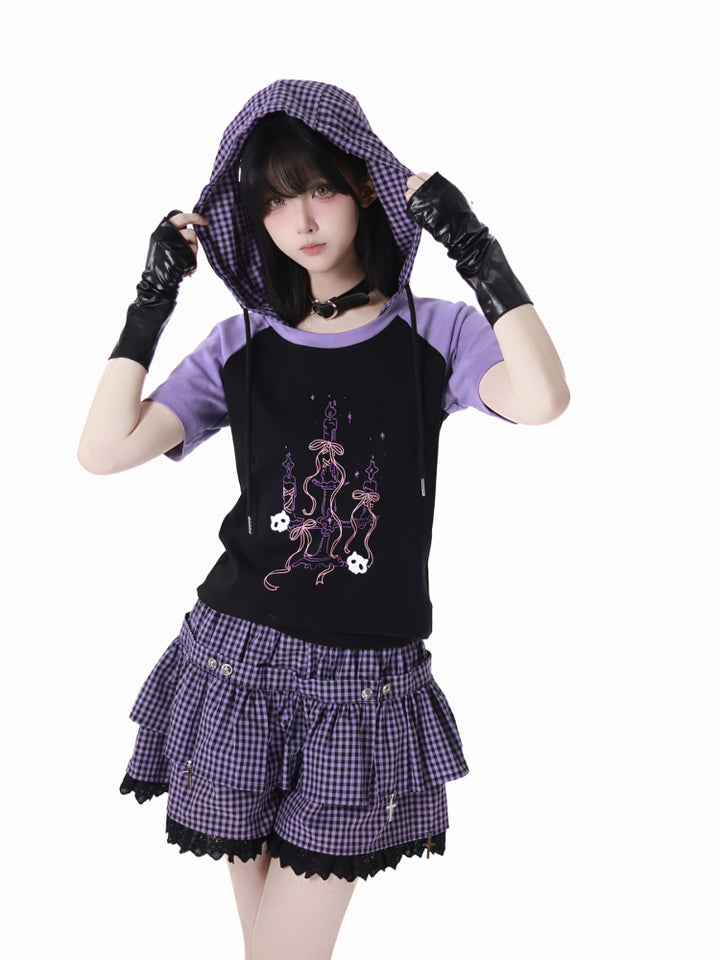 Gothic Street Look Cropped Hoodie/Ruffle Skirt/Leg Warmers