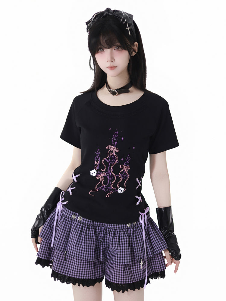 Gothic Street Look Cropped Hoodie/Ruffle Skirt/Leg Warmers