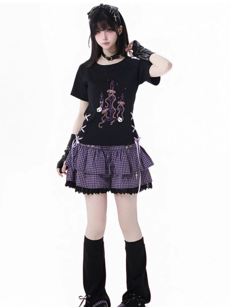 Gothic Street Look Cropped Hoodie/Ruffle Skirt/Leg Warmers