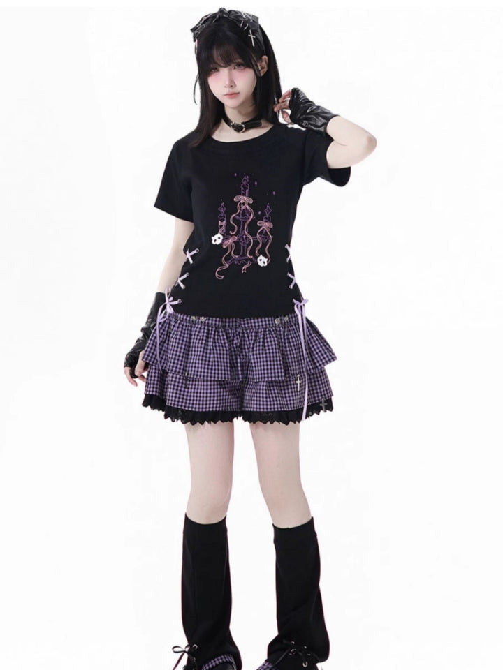 Gothic Street Look Cropped Hoodie/Ruffle Skirt/Leg Warmers