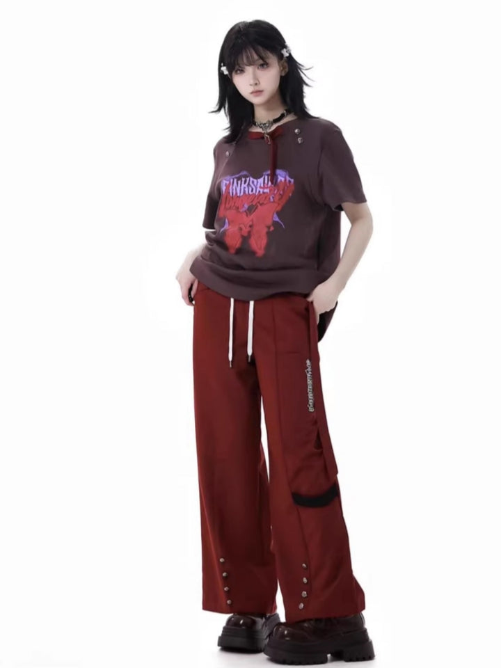 Gothic Street Graphic T-Shirt/ Red Pants