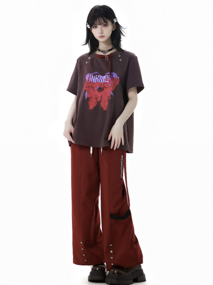 Gothic Street Graphic T-Shirt/ Red Pants