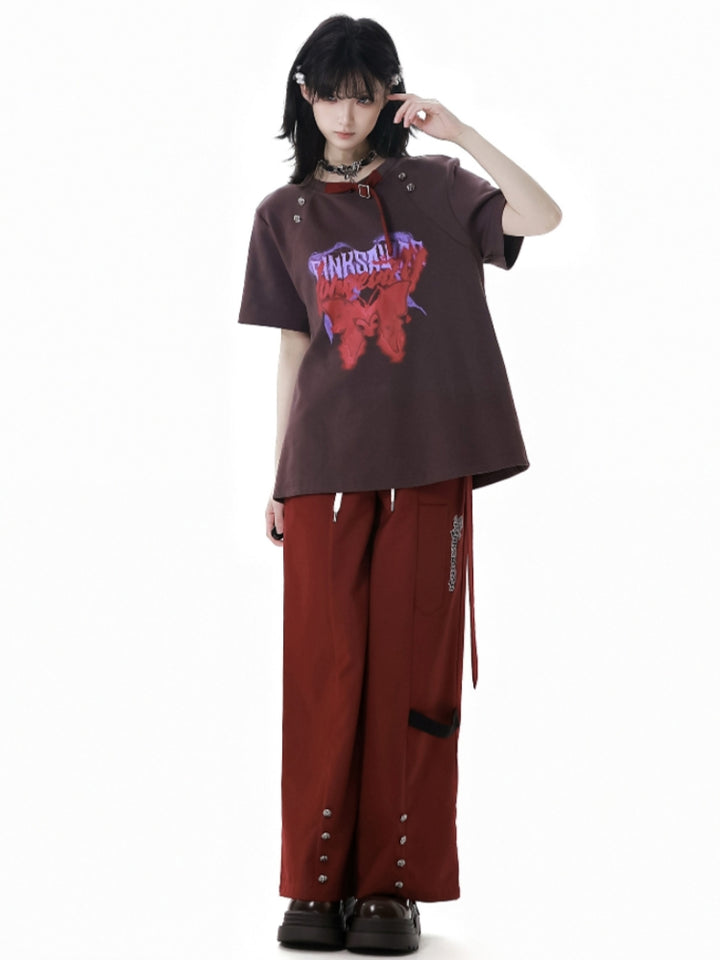 Gothic Street Graphic T-Shirt/ Red Pants