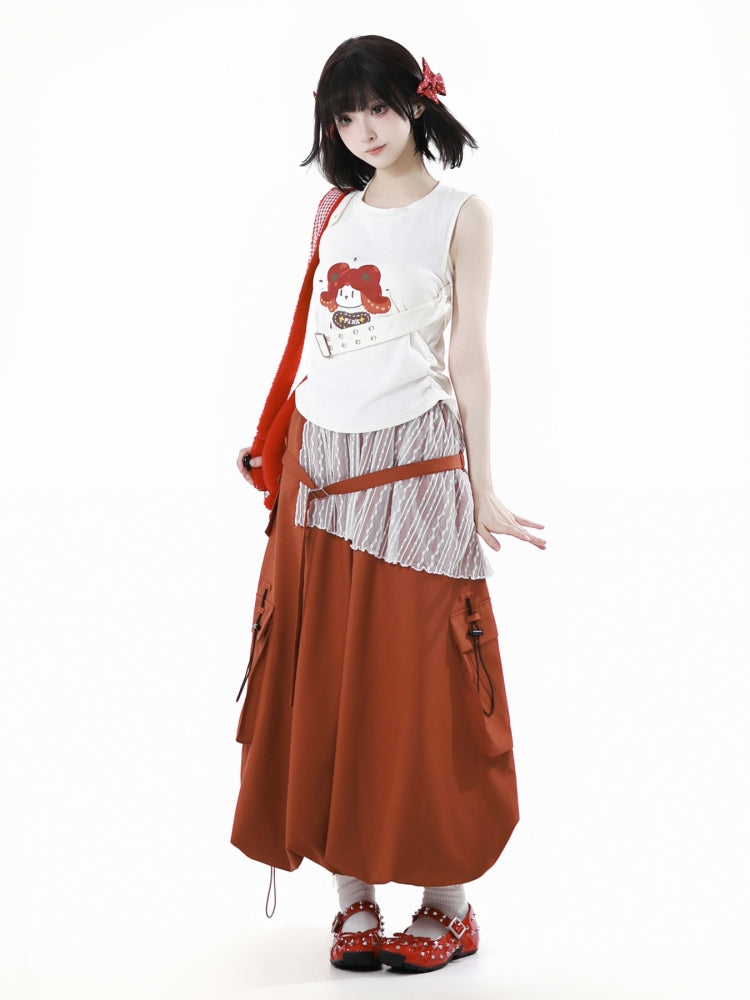 Cartoon Girl Tee Set with Optional Tank Top / Short Skirt / Long Skirt / Leg Warmers