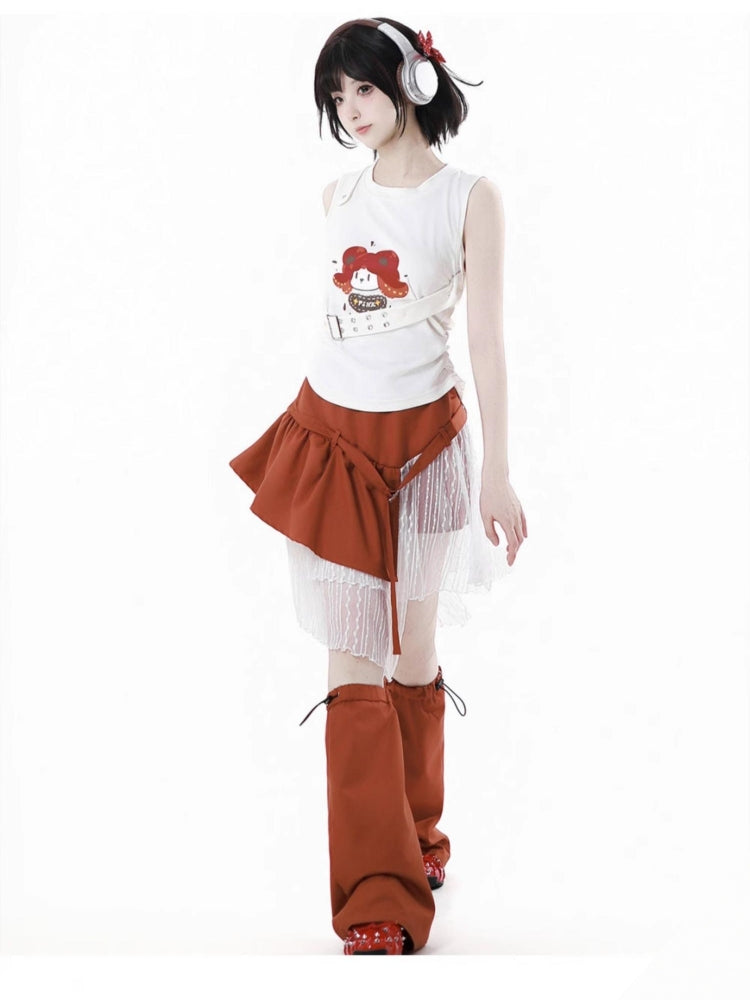 Cartoon Girl Tee Set with Optional Tank Top / Short Skirt / Long Skirt / Leg Warmers