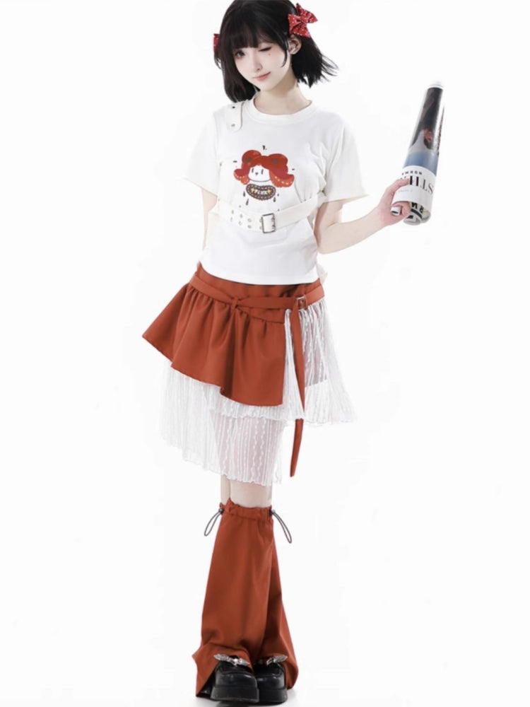 Cartoon Girl Tee Set with Optional Tank Top / Short Skirt / Long Skirt / Leg Warmers