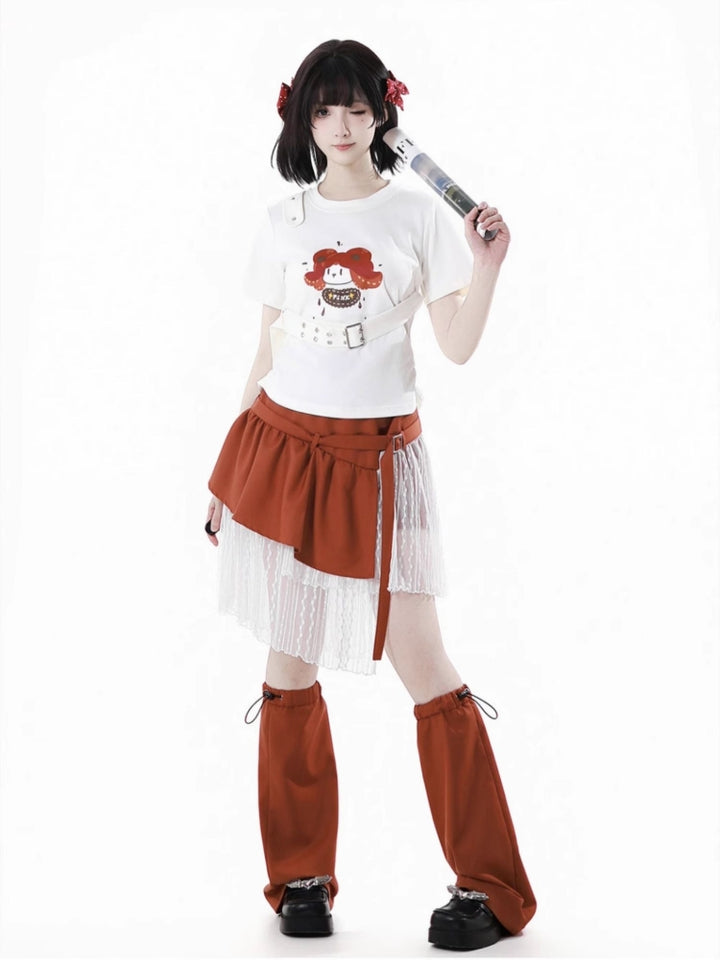 Cartoon Girl Tee Set with Optional Tank Top / Short Skirt / Long Skirt / Leg Warmers