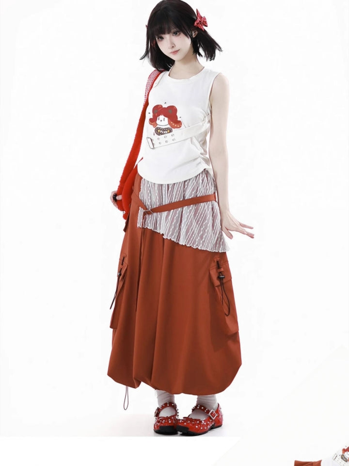 Cartoon Girl Tee Set with Optional Tank Top / Short Skirt / Long Skirt / Leg Warmers