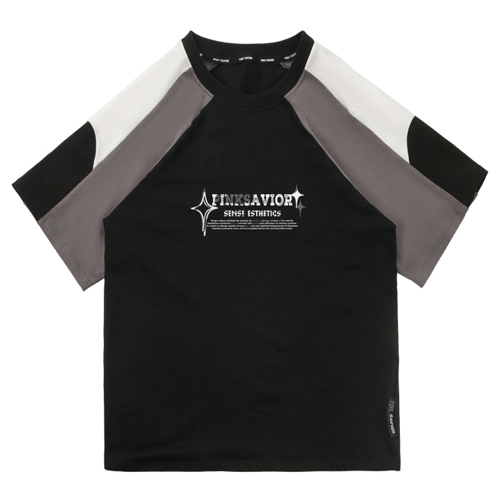 Letter Print and Cute Pendant Detail Colorblock Streetwear T-Shirt / Shorts