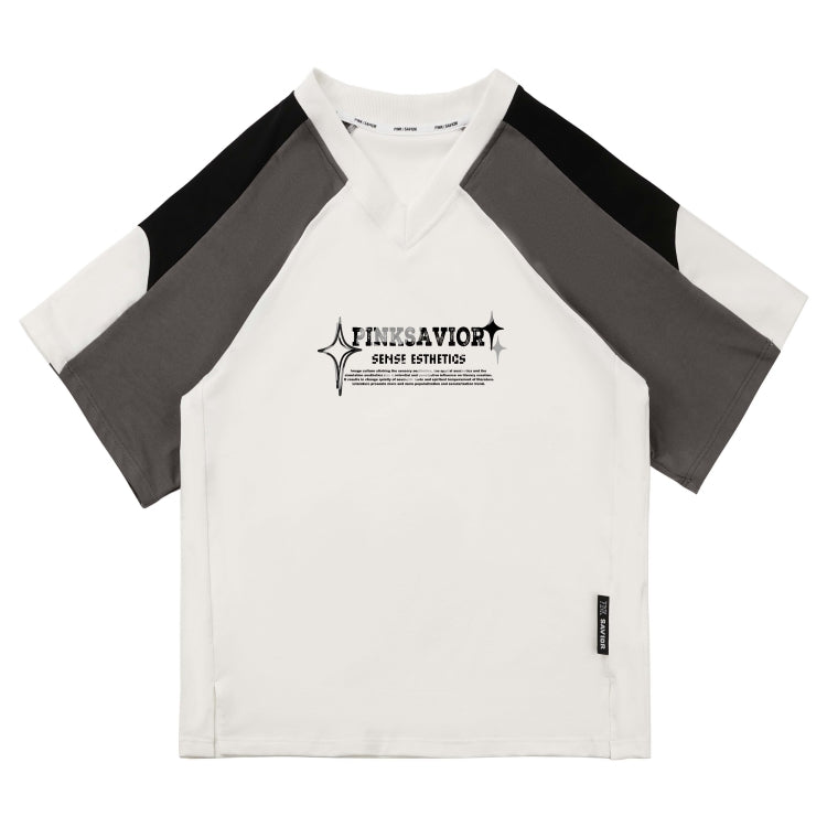 Letter Print and Cute Pendant Detail Colorblock Streetwear T-Shirt / Shorts