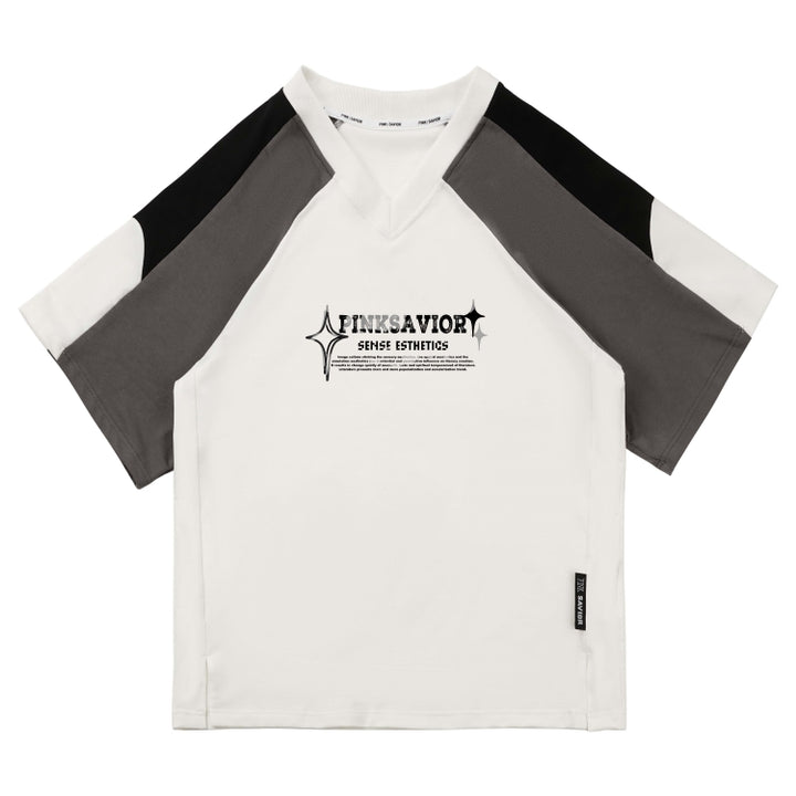 Letter Print and Cute Pendant Detail Colorblock Streetwear T-Shirt / Shorts