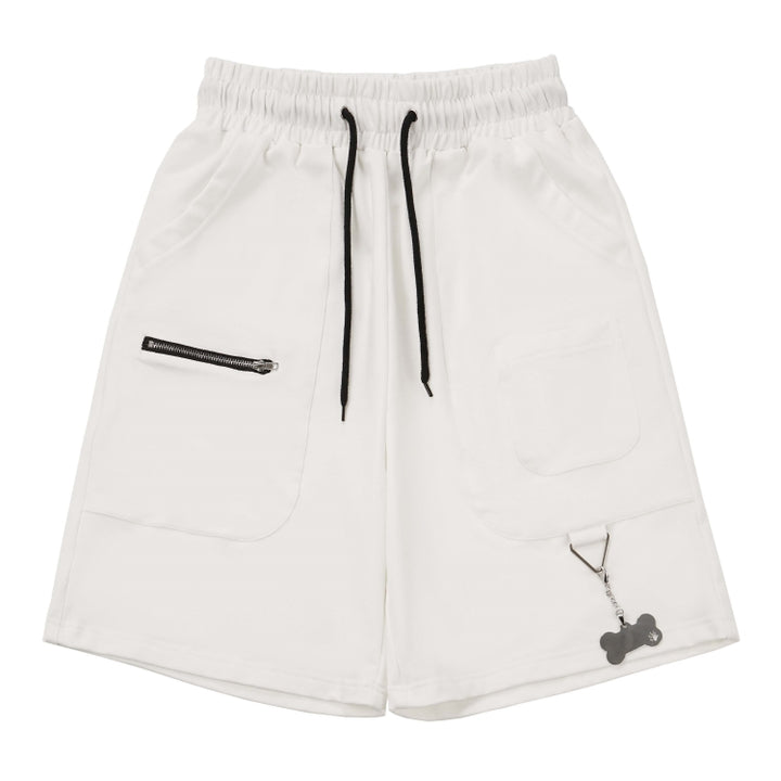 Letter Print and Cute Pendant Detail Colorblock Streetwear T-Shirt / Shorts