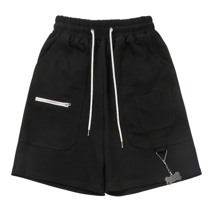 Letter Print and Cute Pendant Detail Colorblock Streetwear T-Shirt / Shorts