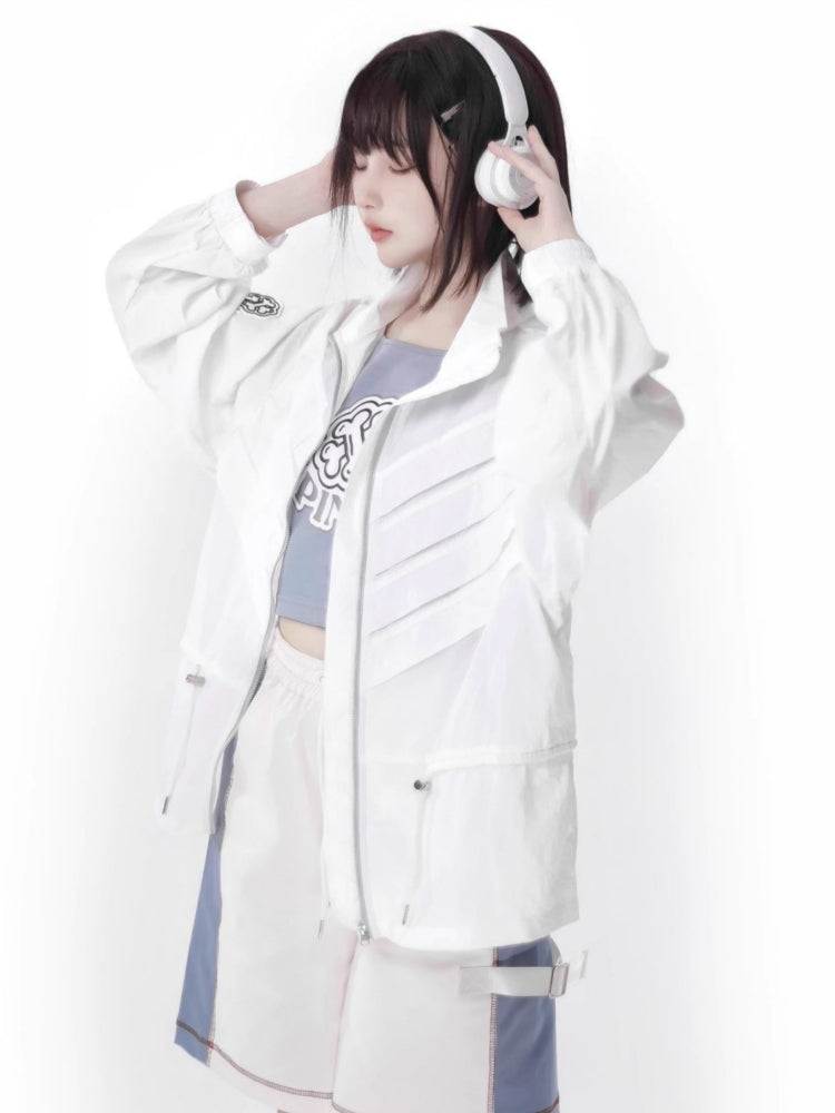 White Techwear Tank Set with Optional Jacket / Shorts / Futuristic Wide Leg Pants