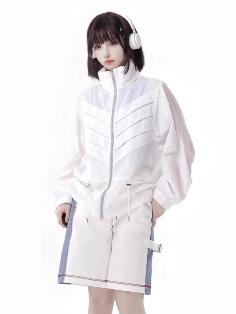 White Techwear Tank Set with Optional Jacket / Shorts / Futuristic Wide Leg Pants