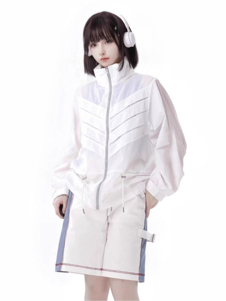White Techwear Tank Set with Optional Jacket / Shorts / Futuristic Wide Leg Pants
