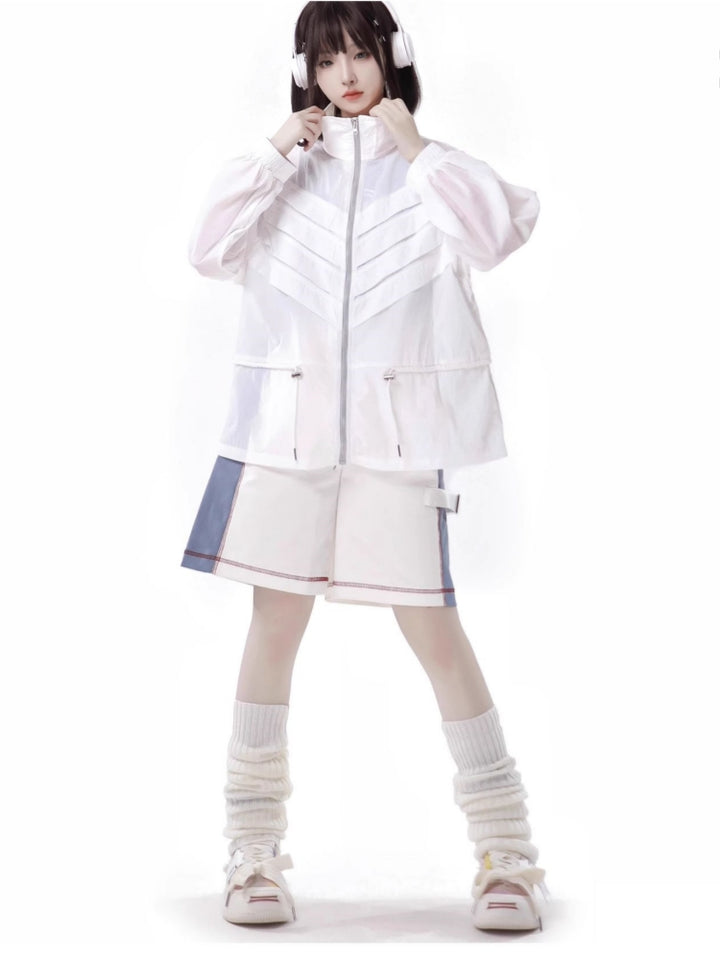 White Techwear Tank Set with Optional Jacket / Shorts / Futuristic Wide Leg Pants