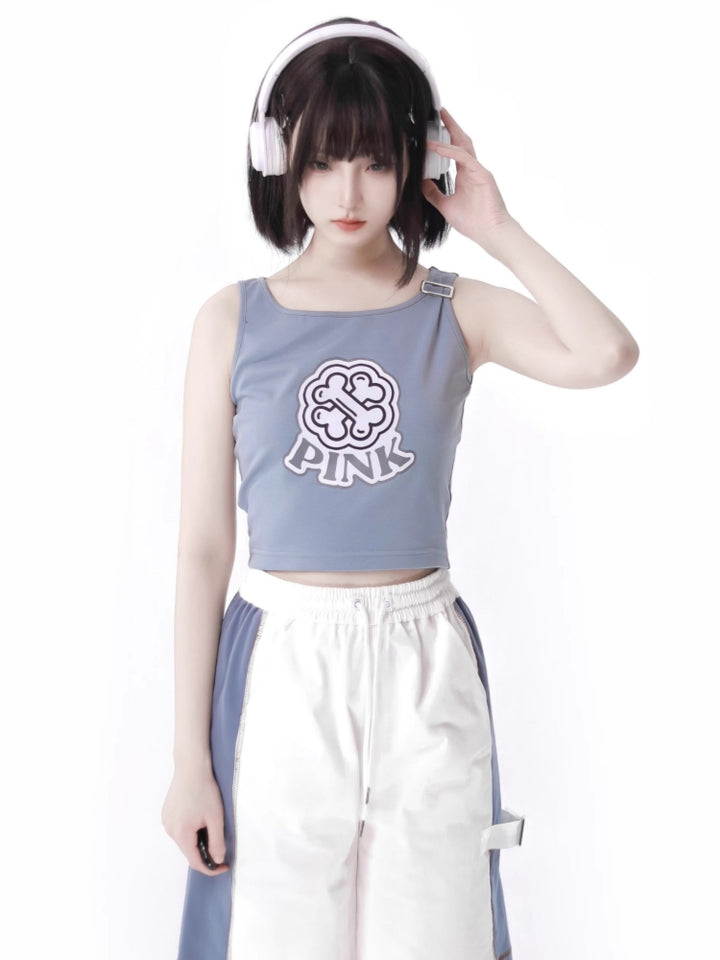 White Techwear Tank Set with Optional Jacket / Shorts / Futuristic Wide Leg Pants
