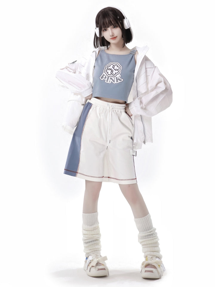 White Techwear Tank Set with Optional Jacket / Shorts / Futuristic Wide Leg Pants