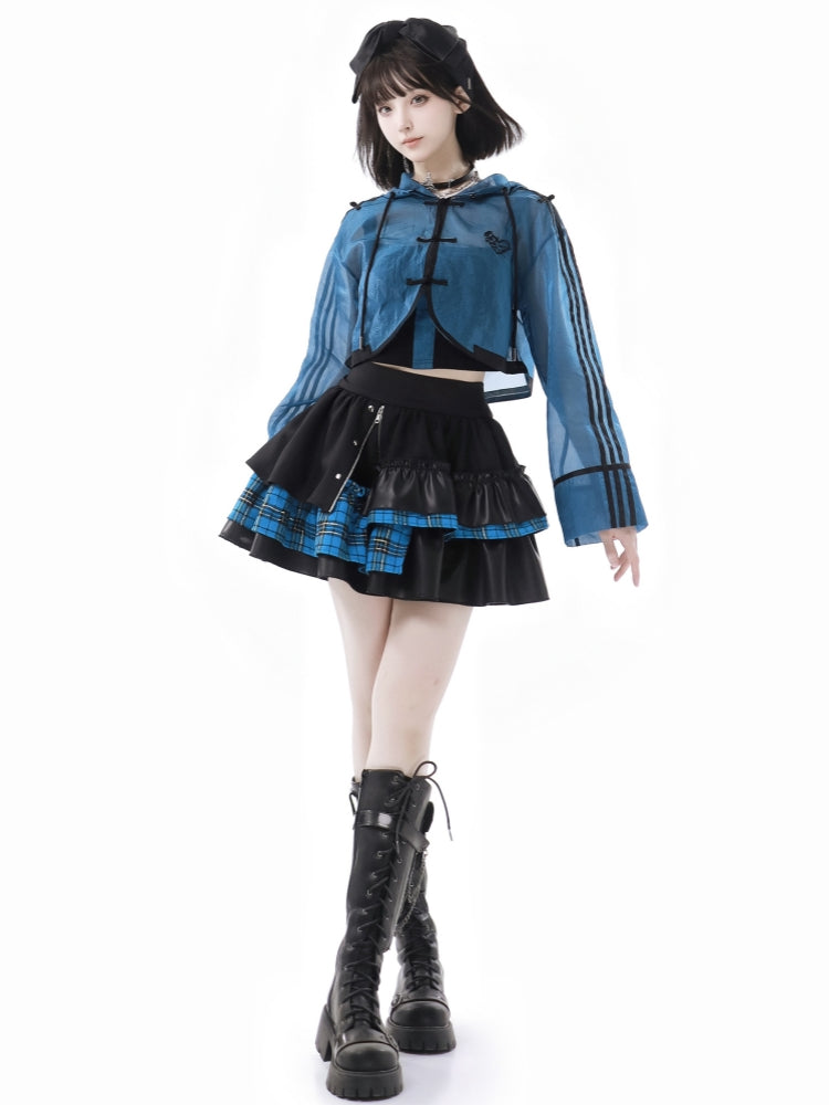 Bold Punk Blue Plaid Tank Top / Jacket / Skirt / Leg Warmer