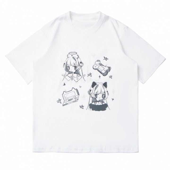 Anime Girl Graphic T-shirt / Ruffle Skirt