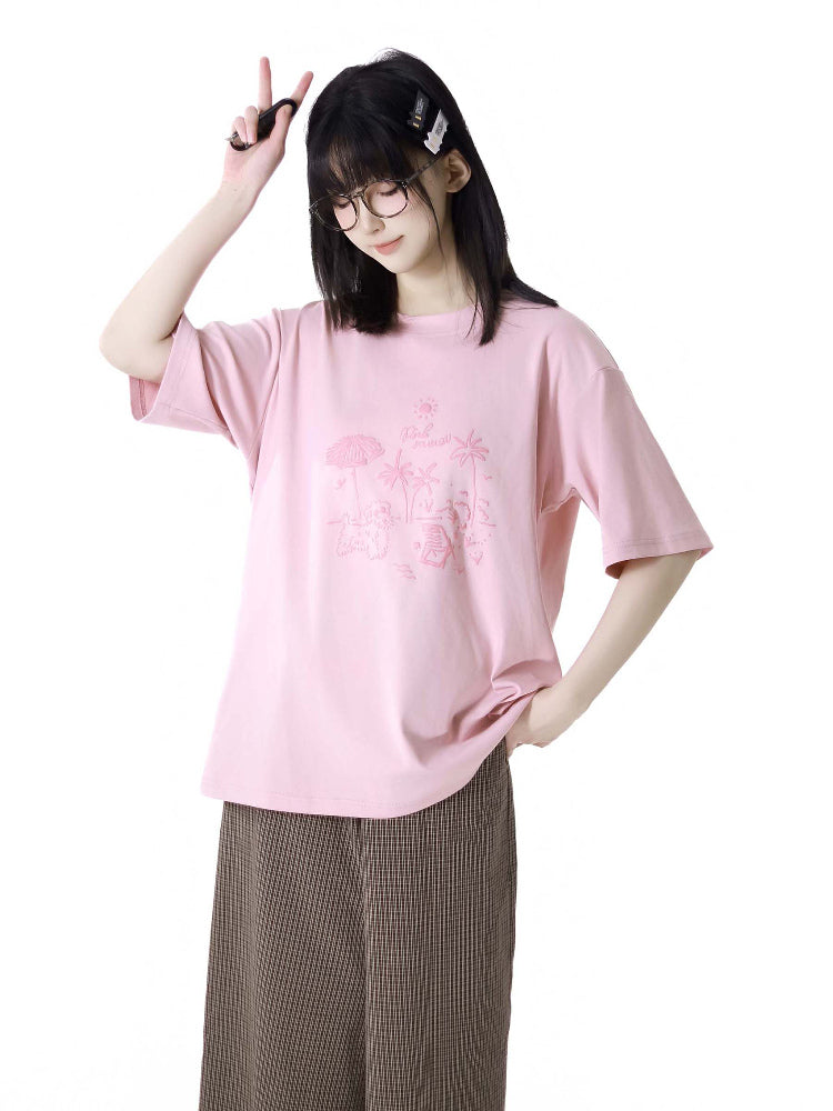 Soft Pastel Colors Graphic Print  Loose Fit Summer T-Shirts