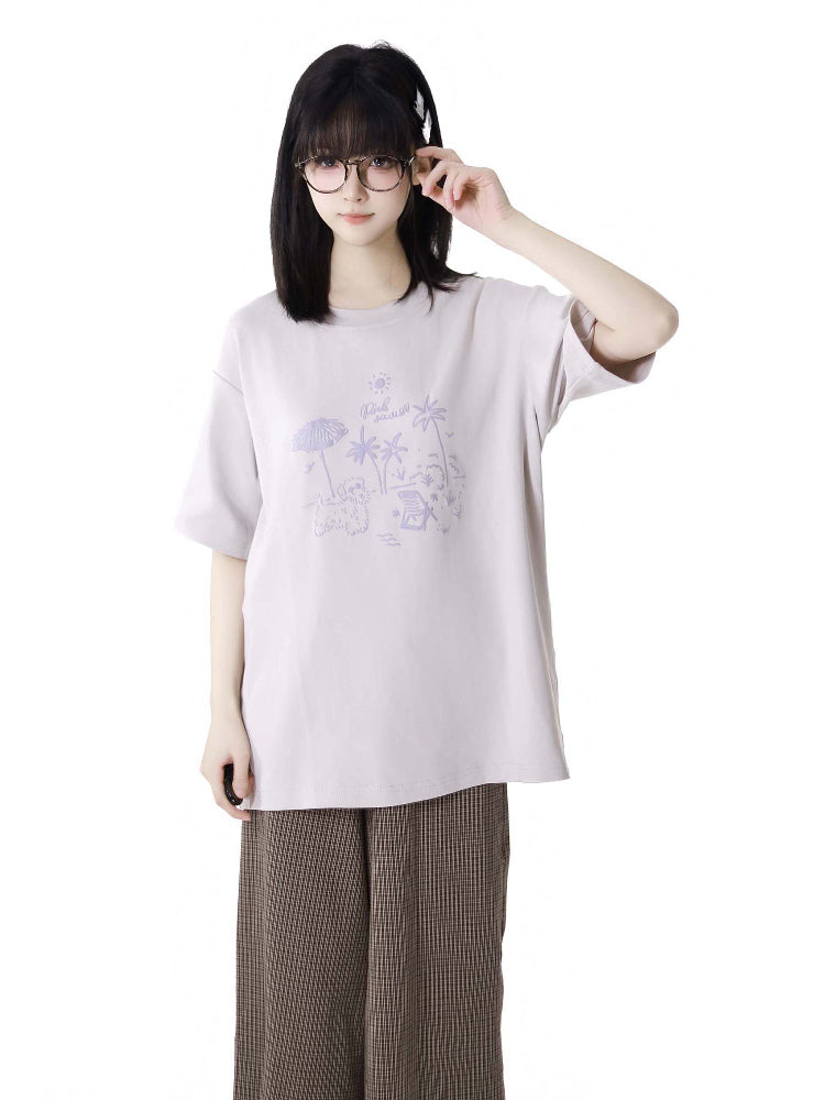 Soft Pastel Colors Graphic Print  Loose Fit Summer T-Shirts