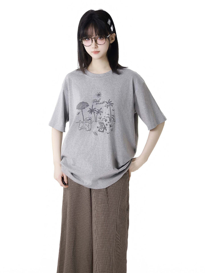 Soft Pastel Colors Graphic Print  Loose Fit Summer T-Shirts