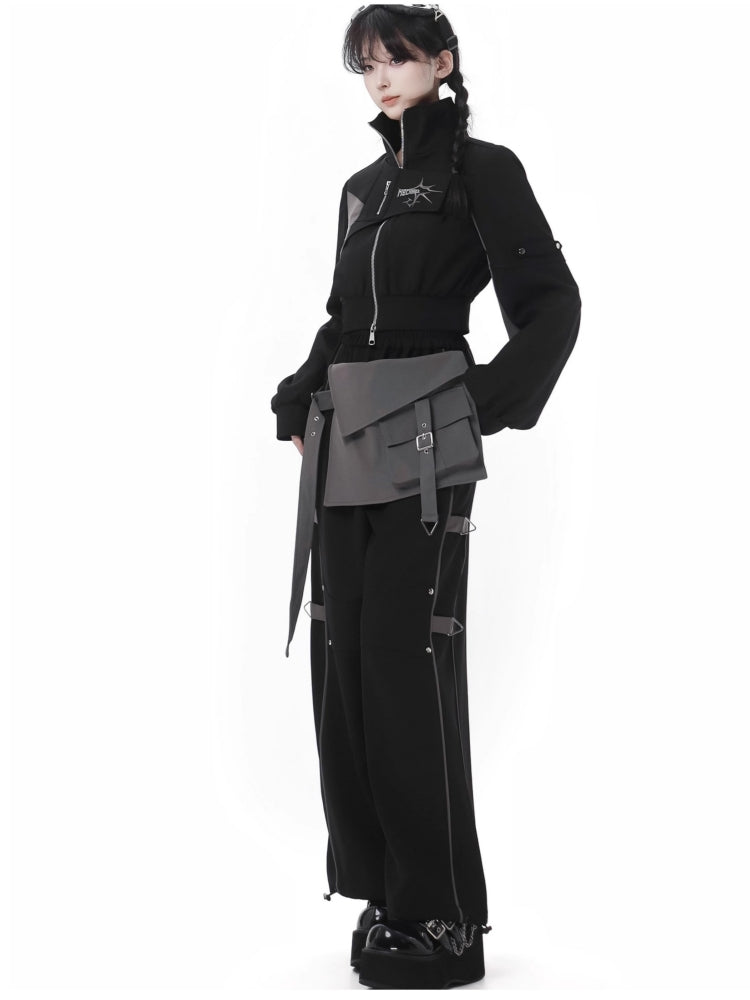 Edgy Streetwear Futuristic Black Jacket / Skirt / Wide Leg Pants