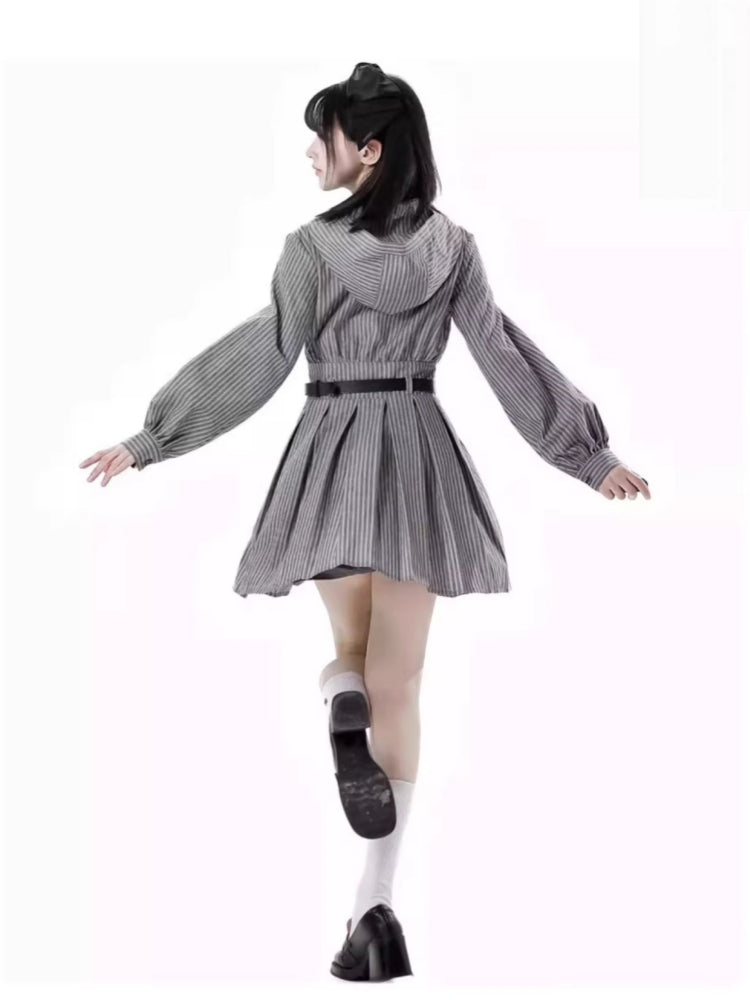 Edgy Striped Shirt / Dress / Black Jacket / Wide Leg Pants