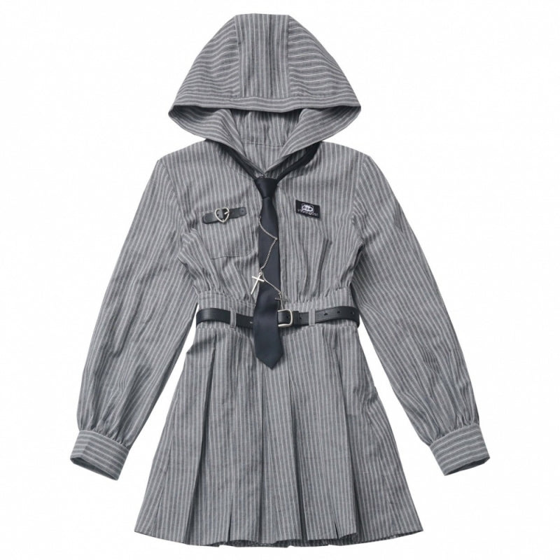 Edgy Striped Shirt / Dress / Black Jacket / Wide Leg Pants