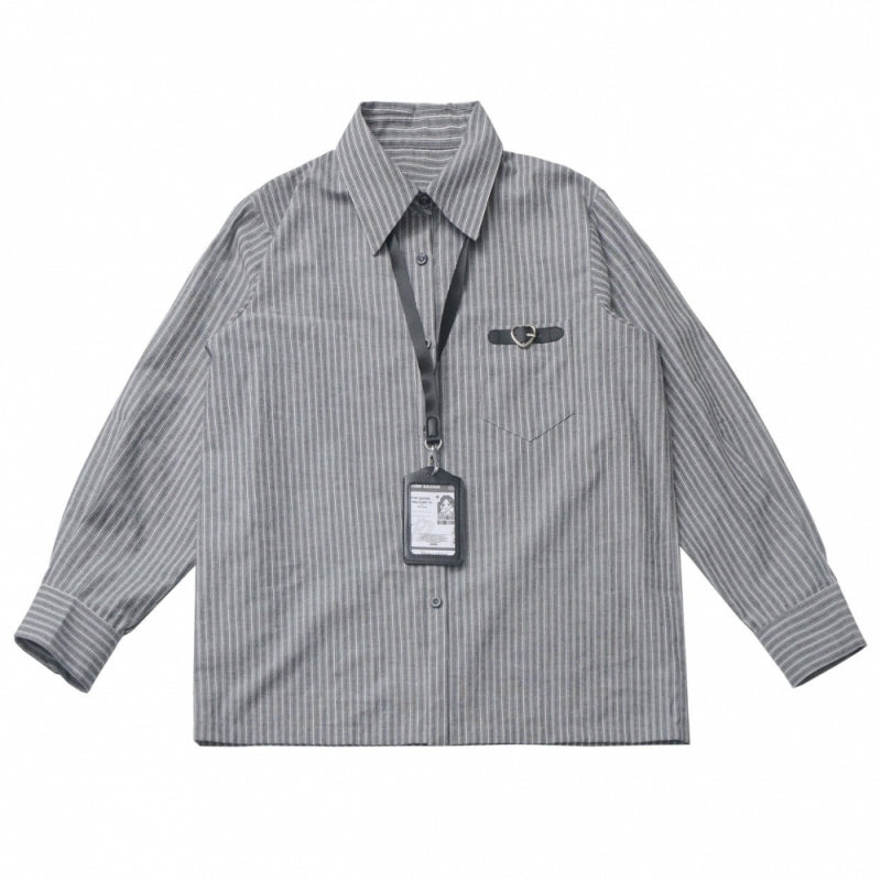 Edgy Striped Shirt / Dress / Black Jacket / Wide Leg Pants