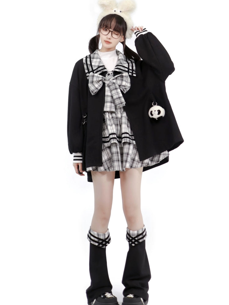Plaid School Uniform Bow Coat / Hoodie / Shirt / Skirt / Leg Warmers