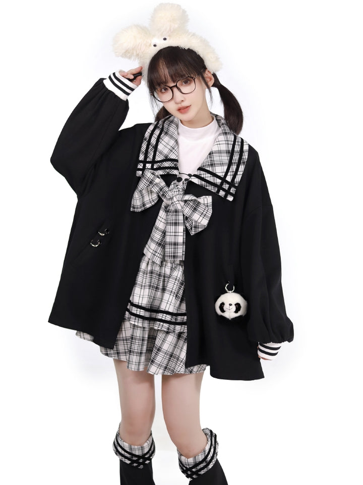 Plaid School Uniform Bow Coat / Hoodie / Shirt / Skirt / Leg Warmers
