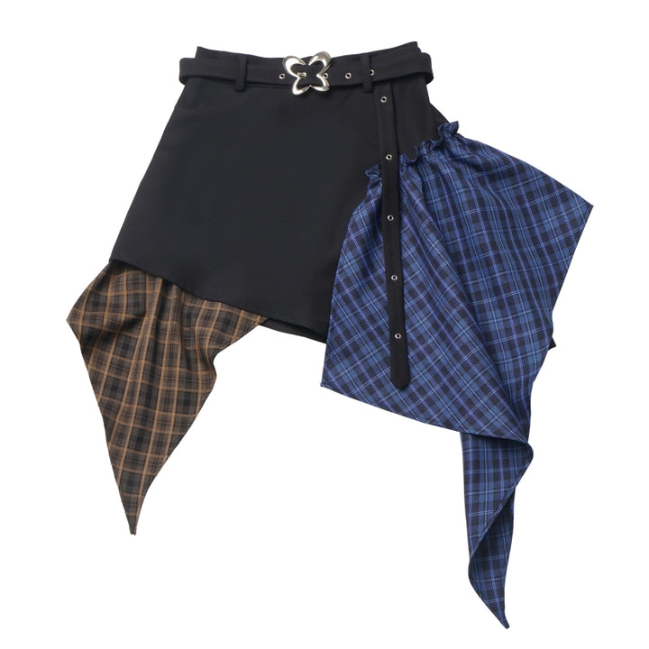 Gothic Punk Cat Print Sweater / Asymmetrical Plaid Skirt