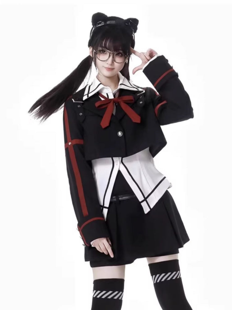 Gothic Schoolgirl Cropped Blazer / Shirt / Jacket / Skirt / Cross Leg Warmers