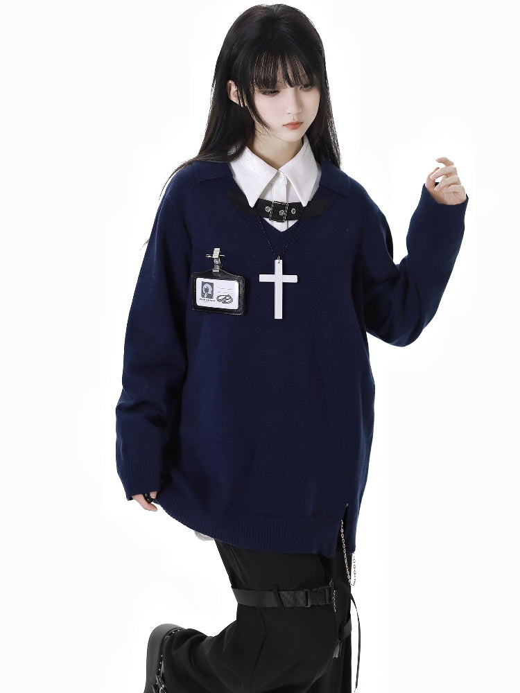 Dark Academia with Chains Sweater / Buckled Techwear Pants