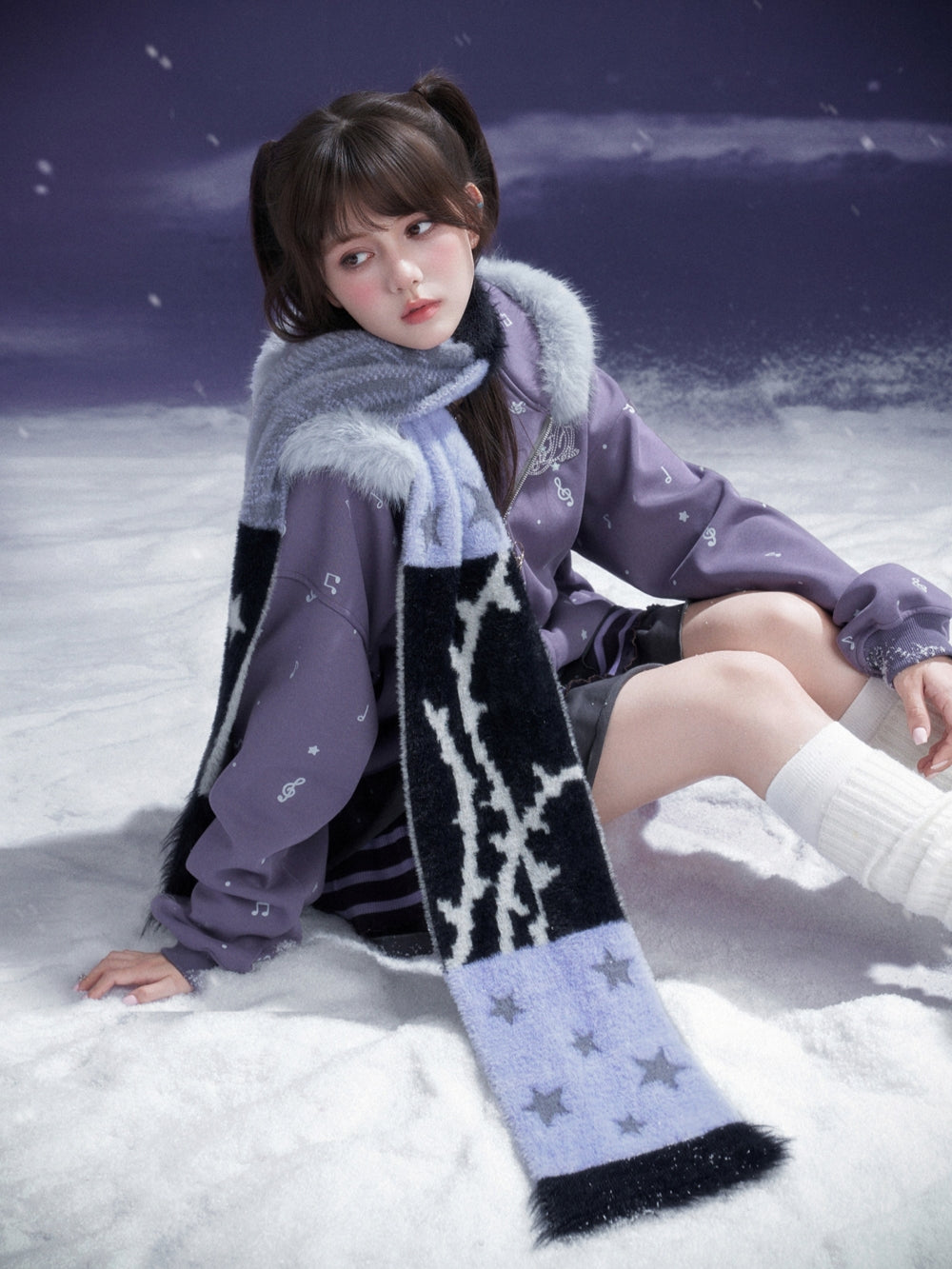 Star Pattern Faux Mink Fleece Winter Scarf