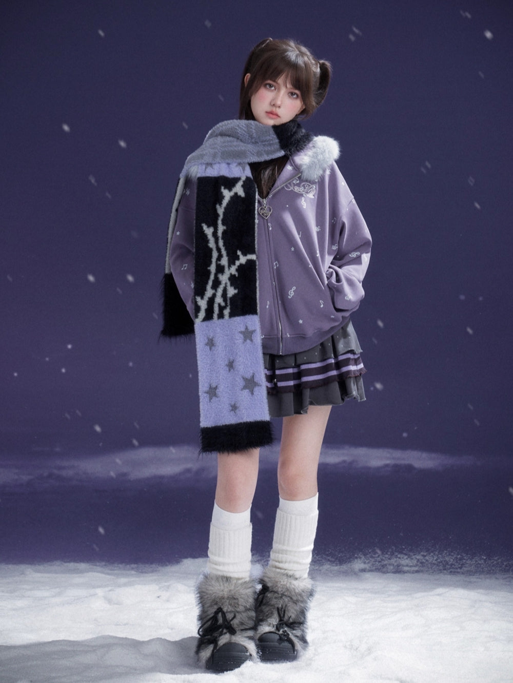 Star Pattern Faux Mink Fleece Winter Scarf