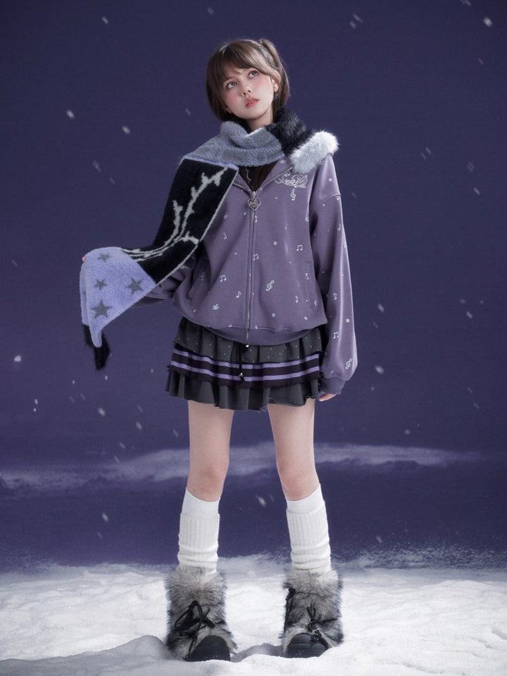 Star Pattern Faux Mink Fleece Winter Scarf