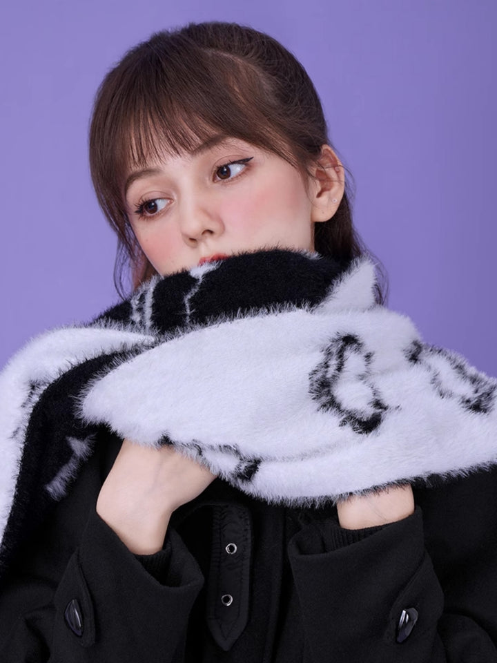 Cute Print Faux Mink Fleece Winter Scarf