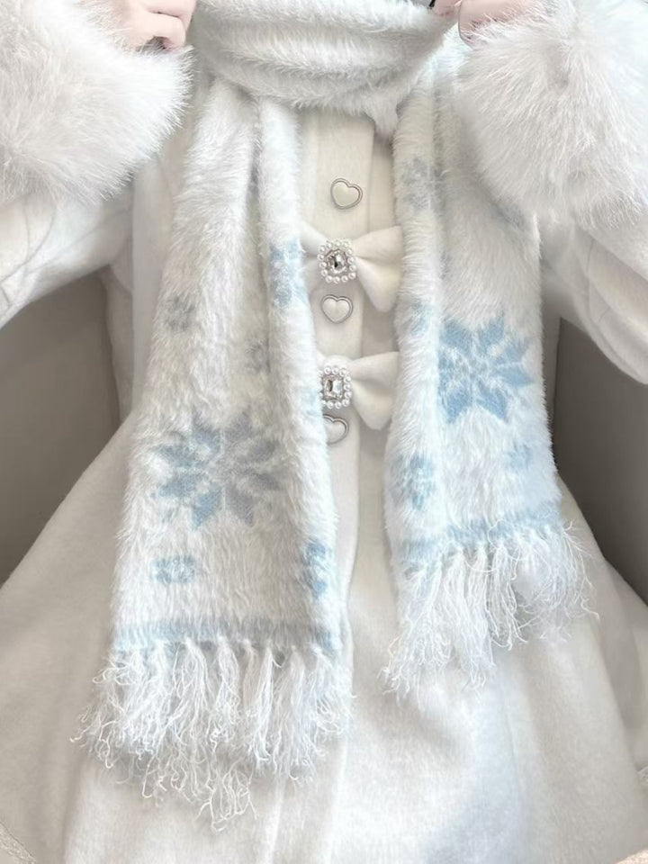 Snowflake Print Thick Mink Fleece Scarf